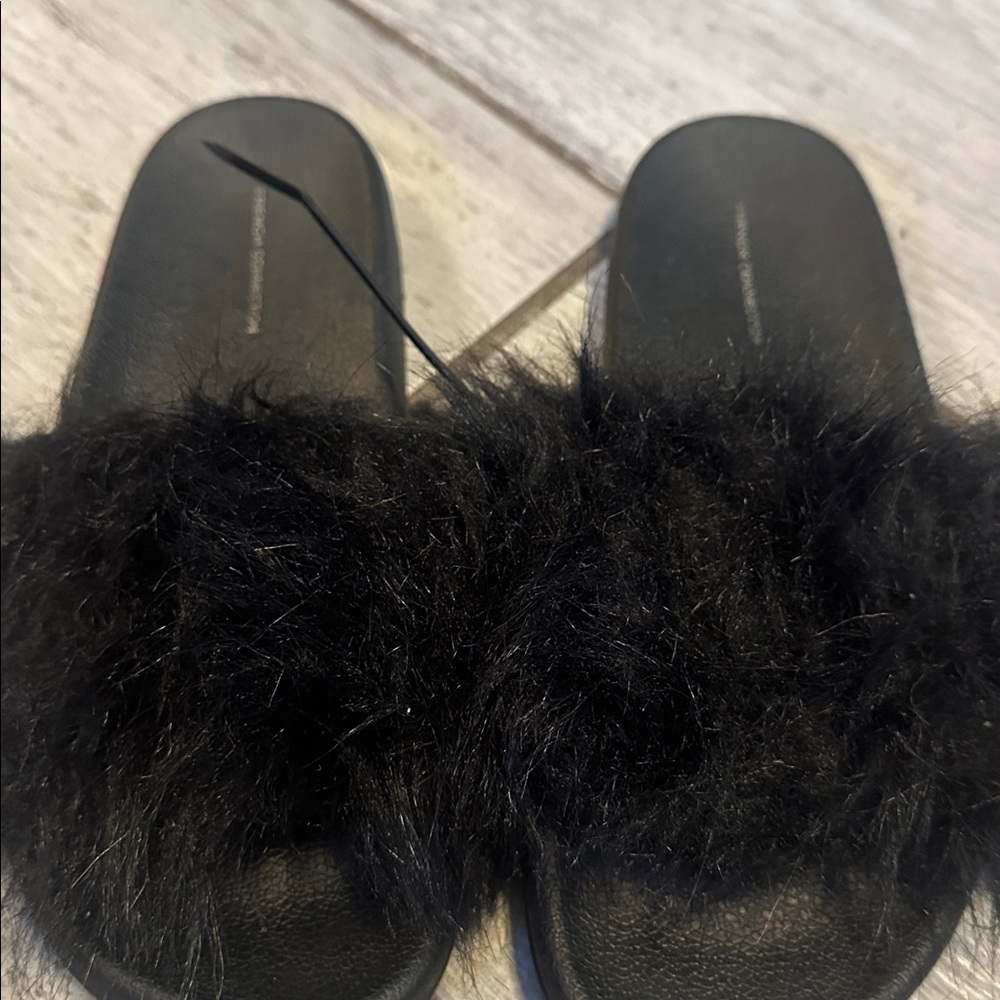 French Connection Women’s Black Furry Slide Sandals Size 8